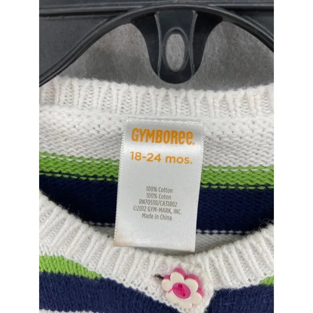 Gymboree Cardigan Girls Sz 18-24 Mos Stripe Sweater Peplum Flower Buttons Cotton